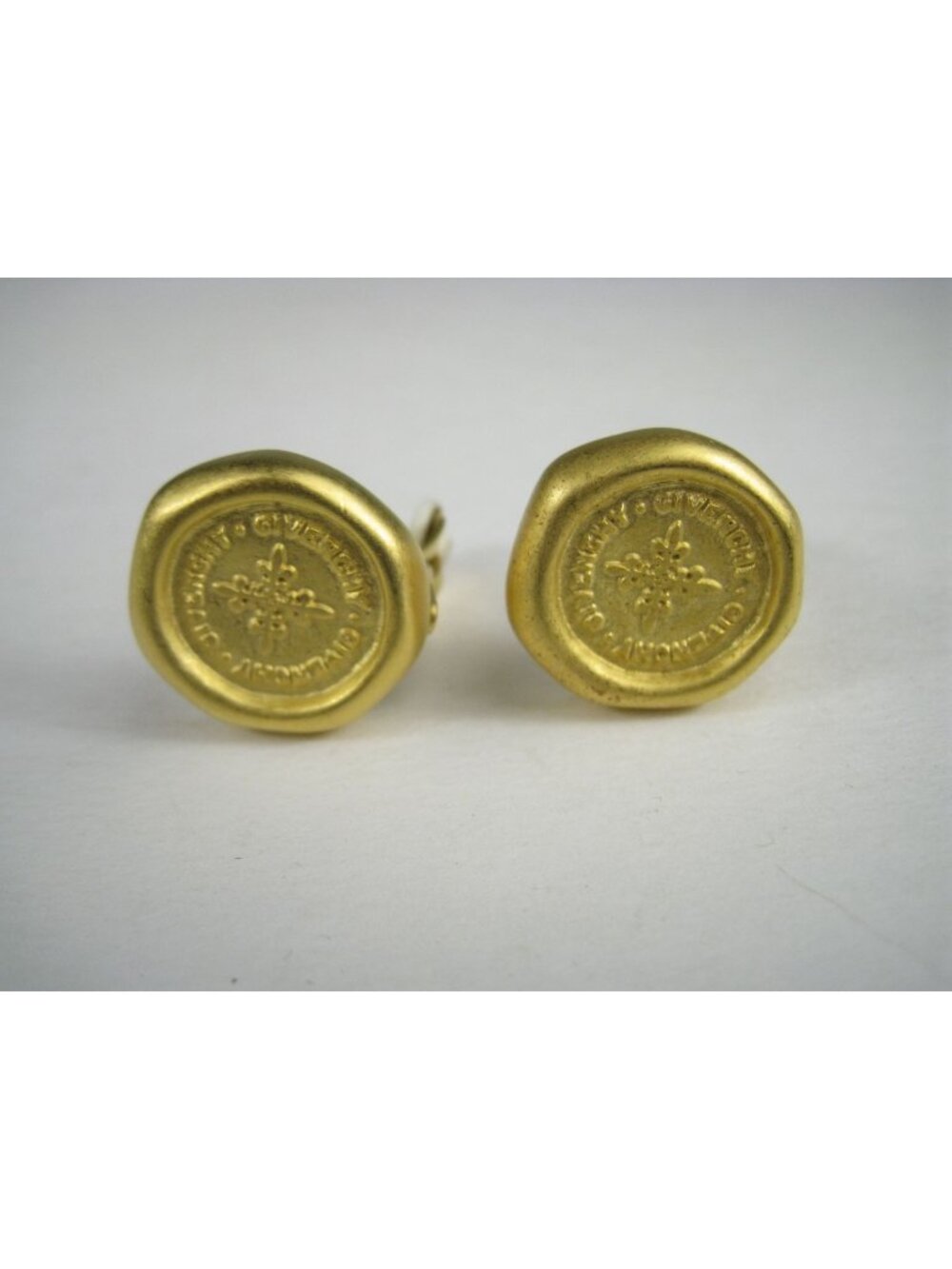Givenchy Vintage Gold Tone Wax Seal Logo Clip On Earrings Signed Earclips